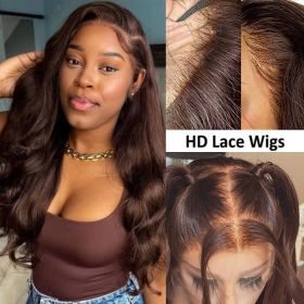 Chocolate Brown 4x4 Lace Closure Wig Human Hair Color Body Wave Density (Option: 16inch)