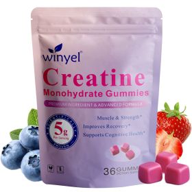Creatine monohydrate gummies, 5 grams per serving, sugar-free creatine gummies, suitable for workouts, strength, cognitive health, and muscle support (QTY: 1 PCS)