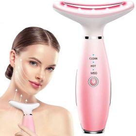 Neck Face Massager, Skin Care Face Massage Tool, 3-in-1 Facial Massager, Face Sculpting Tool with Thermals, Vibration (Pink) (Color: Pink)